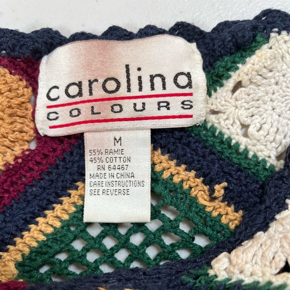 Multicolor Diamond Pattern handmade Crochet Sweater, cotton, size M - Picture 5 of 17